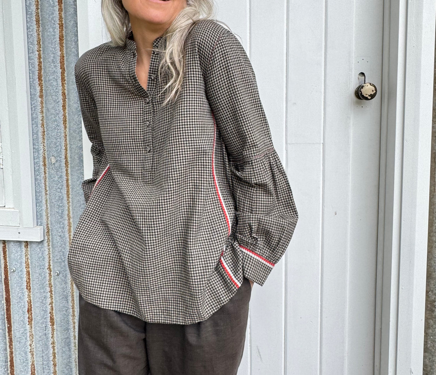 DVE Baruni Cotton Check Top - Beige and Black