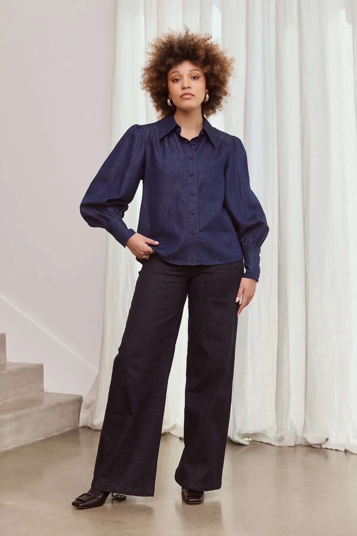 Indigo Chambray Blouse - Frock Me Out