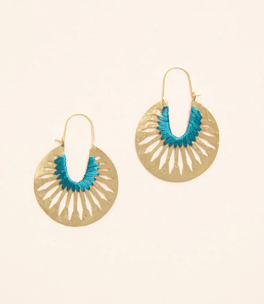 Fair Trade Jali Silk Threaded Hoop Earrings - Teal