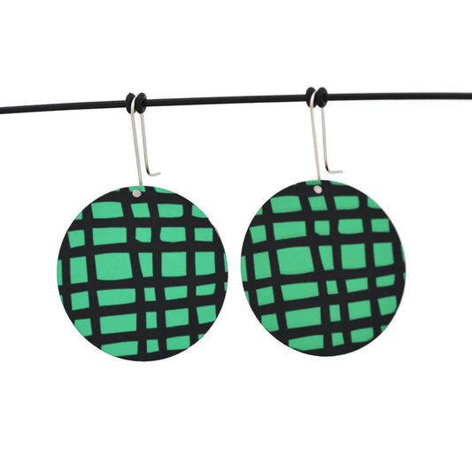 Kitty Came Home - Large Cross Hatch Green Shepherds Hook Earrings