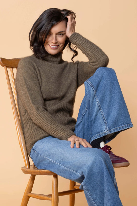 Noble Wilde Rib Turtle Neck Possum Jumper - Latte