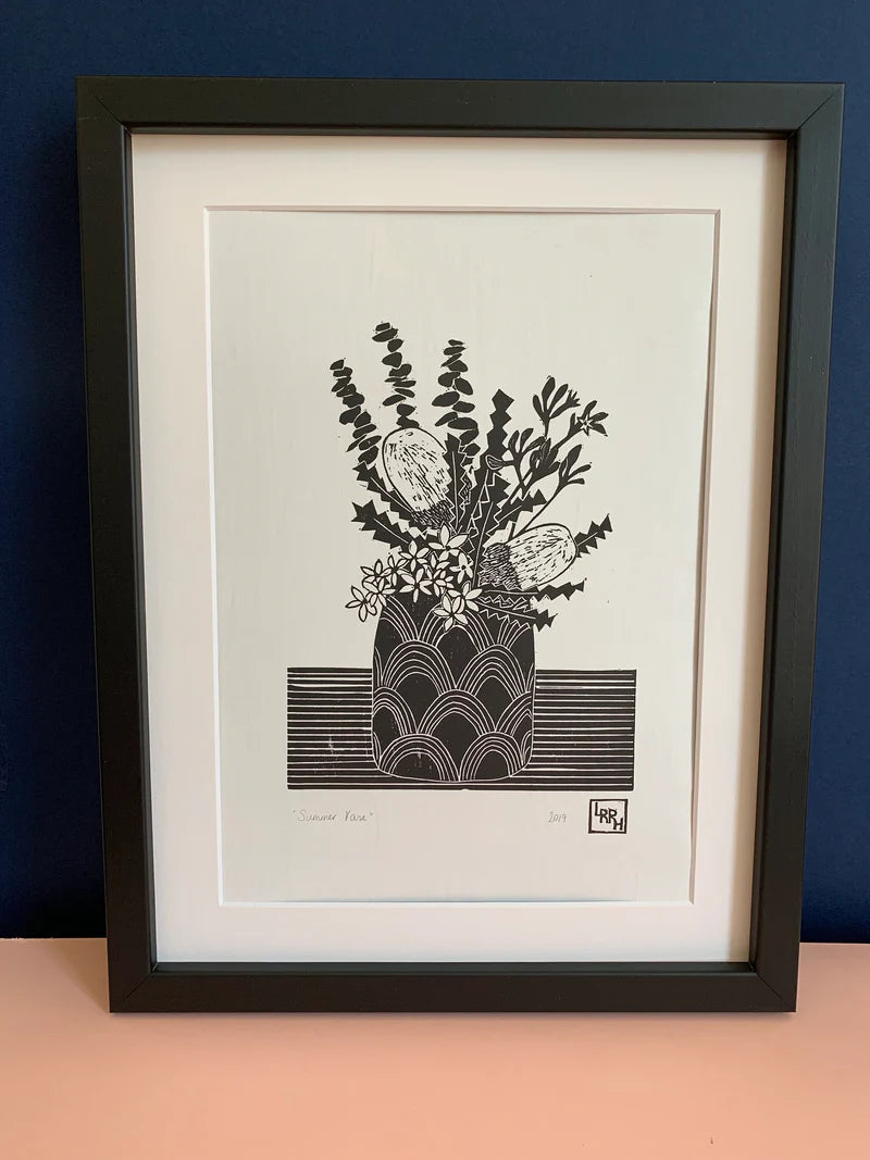 Little Rowan Red Head - Summer Vase Linoprint