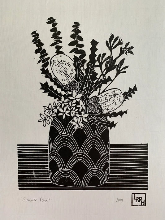 Little Rowan Red Head - Summer Vase Linoprint