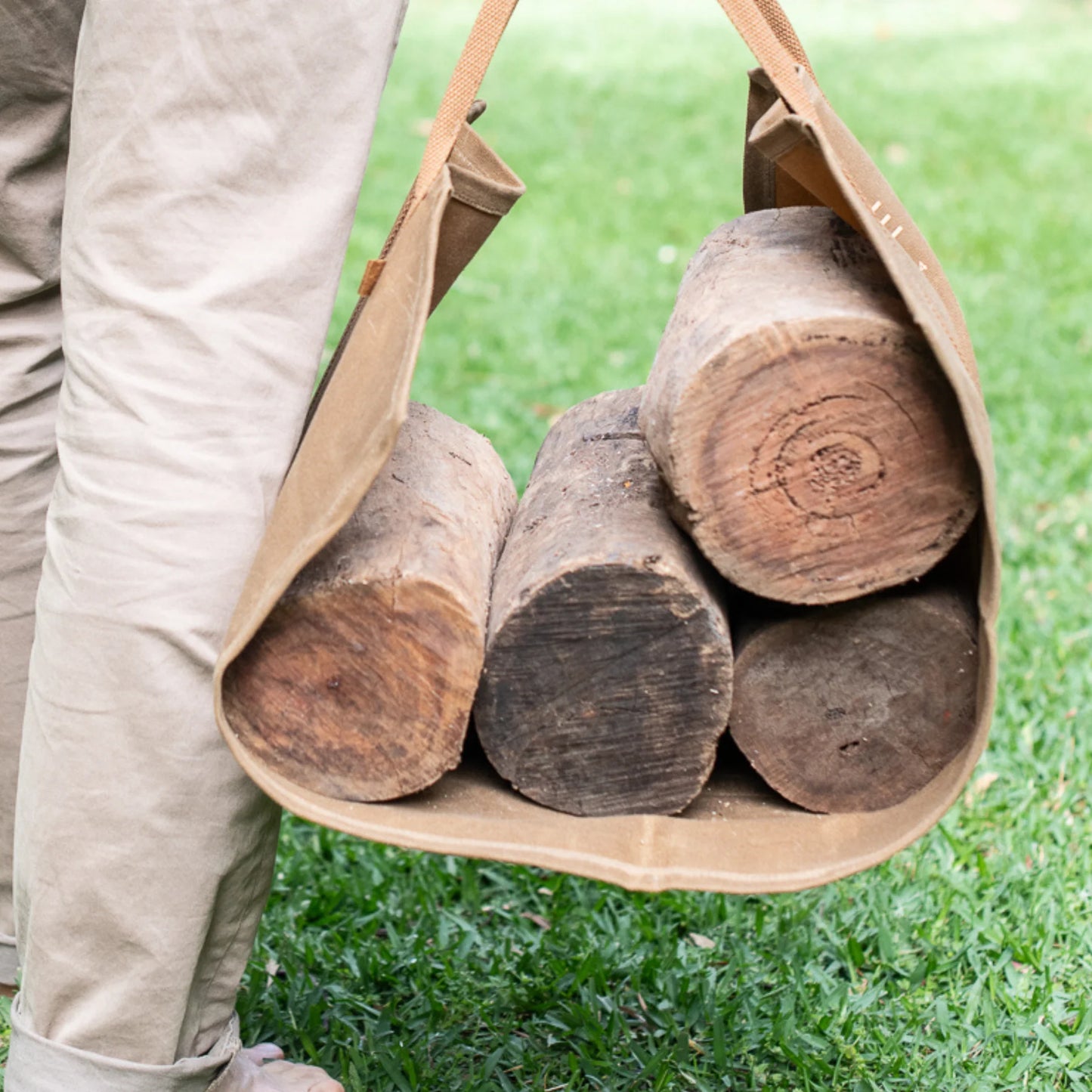 Waxed Canvas Log Carrier - Desert Sand