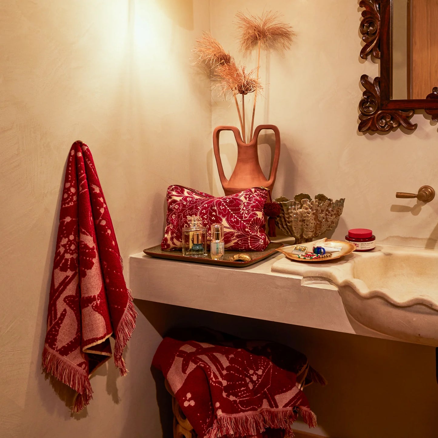 Sage x Clare - Lucia Cosmetic Bag in Crimson