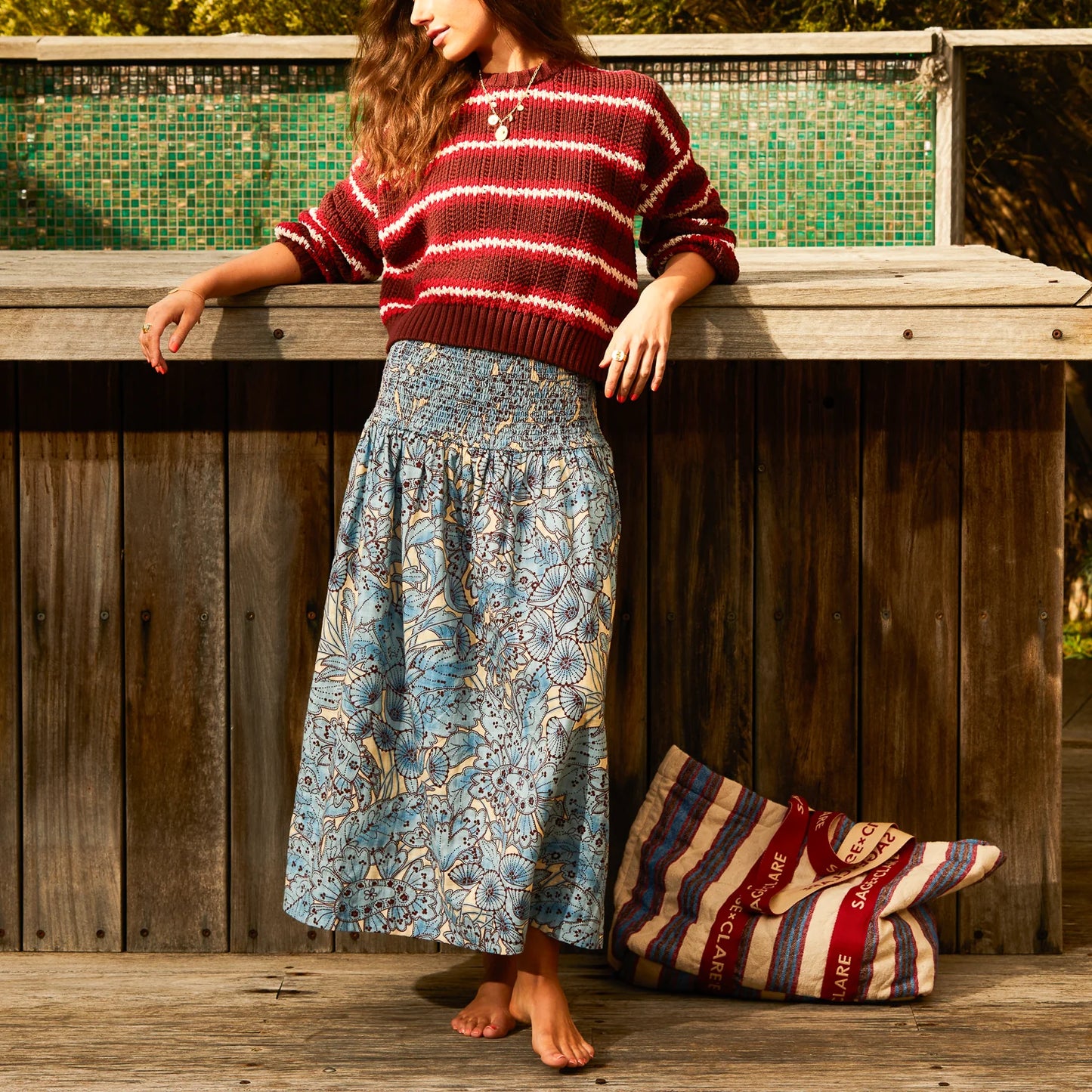 Sage x Clare - Lucia Maxi Skirt - Cerulean