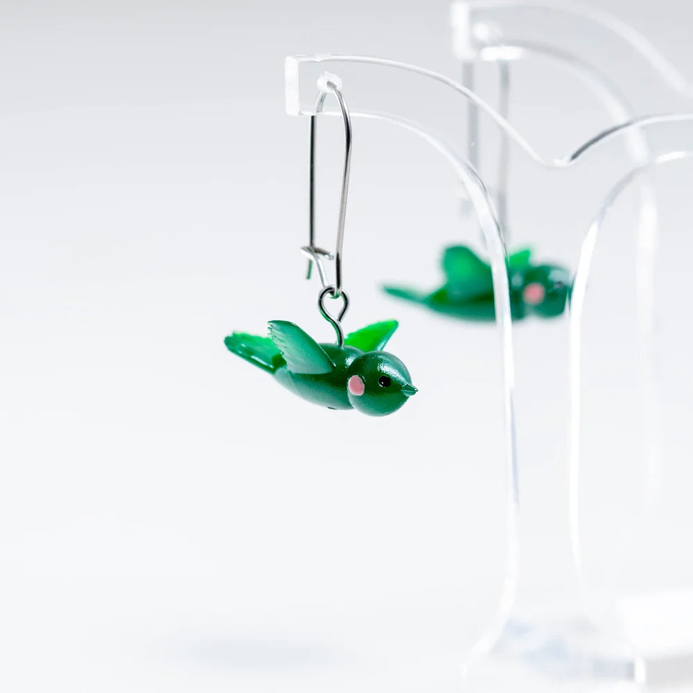 Claire Ishino Lucky Bird Earrings - Green
