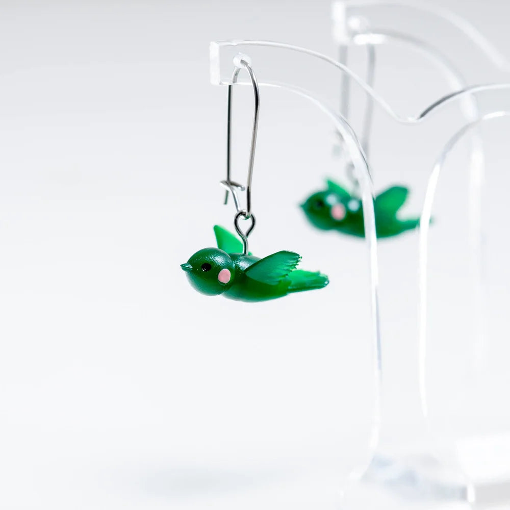 Claire Ishino Lucky Bird Earrings - Green