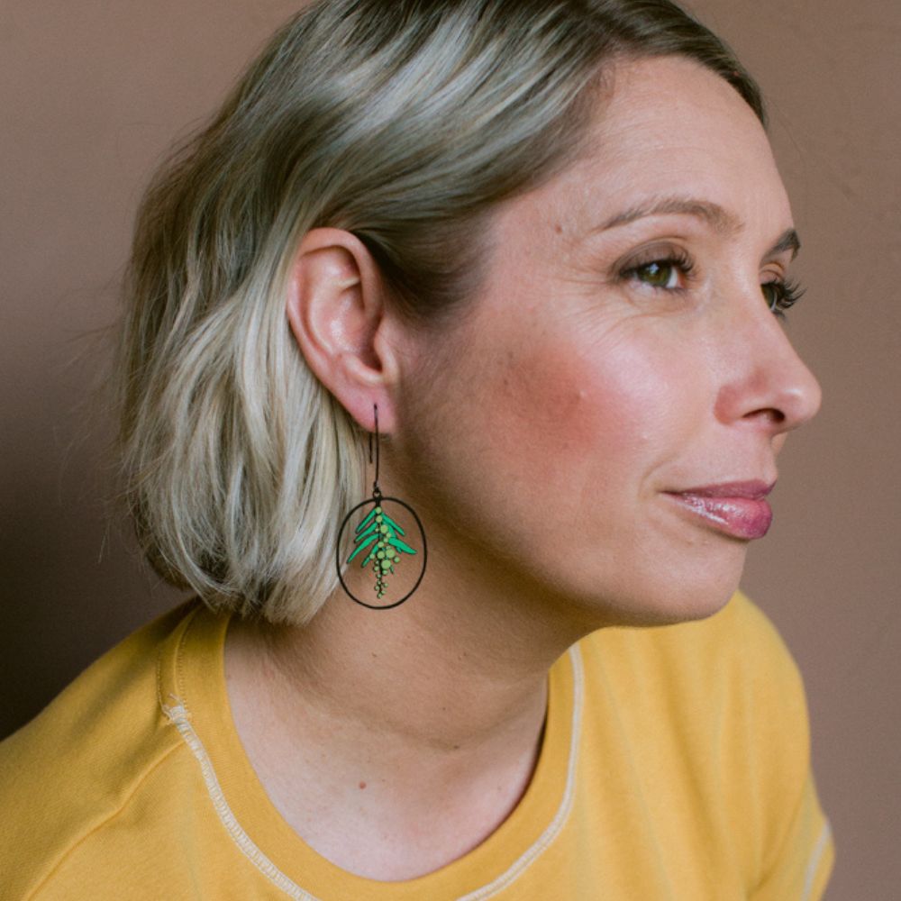 Denz Wattle Flower earrings in Yellow & Green