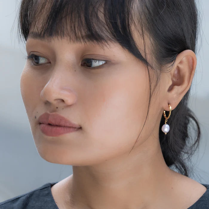 Pearl Drop Hoop Earrings