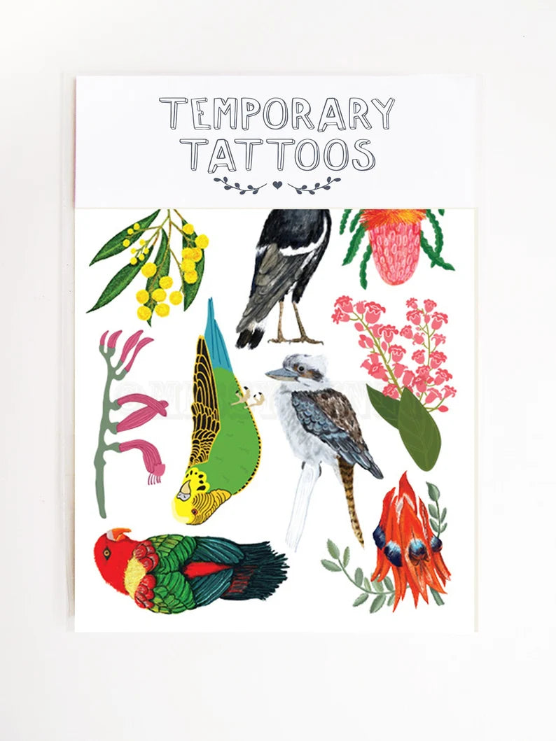 Australian Birds and Flowers Temporary Tattoos