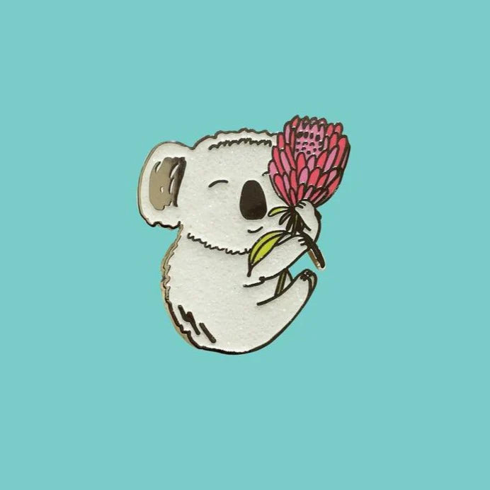 Missy Minzy Bubble Koala Hugging Protea Enamel Pin