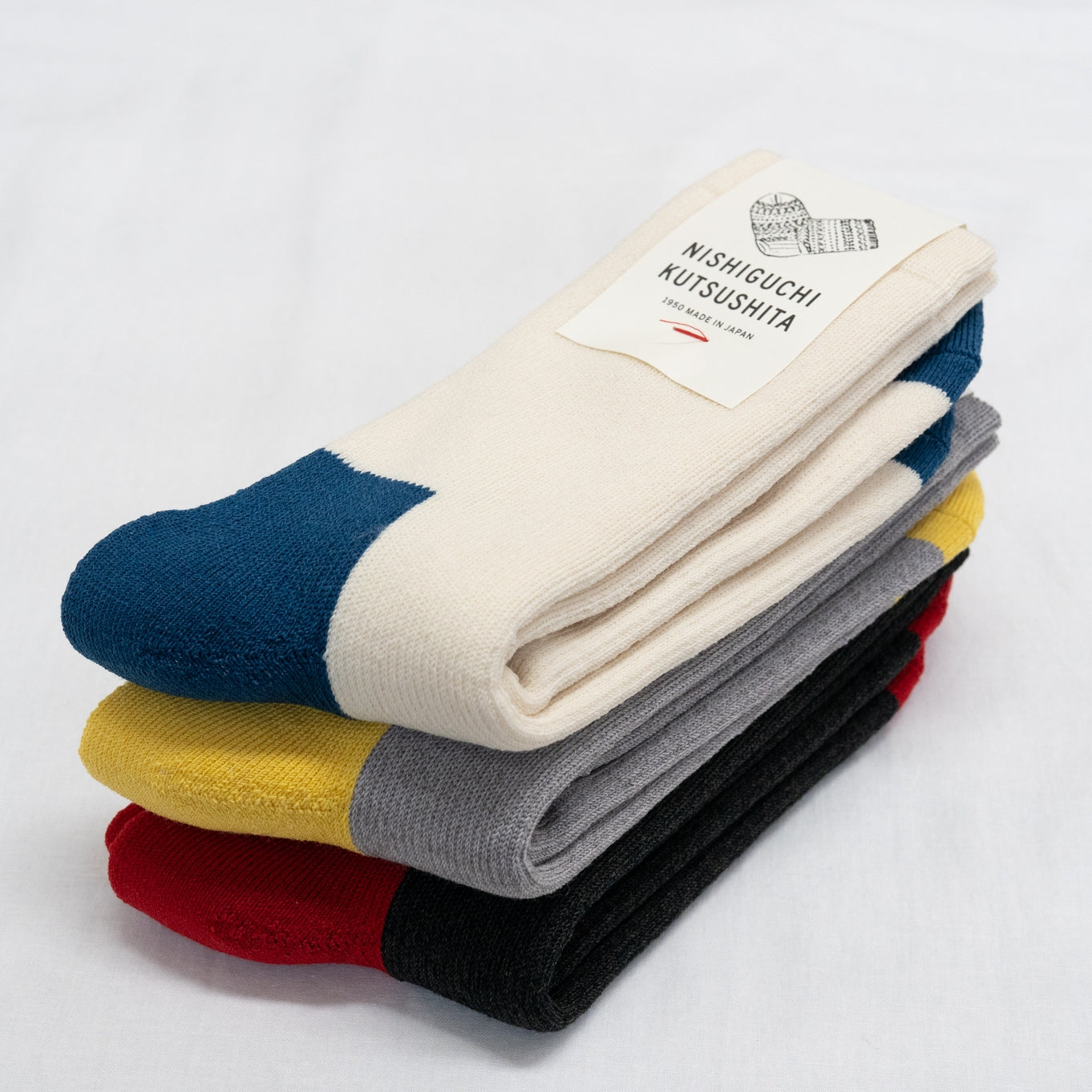 Nishiguchi Kutsushita Wool Pile Trail Socks - Ivory and Teal