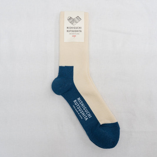 Nishiguchi Kutsushita Wool Pile Trail Socks - Ivory and Teal