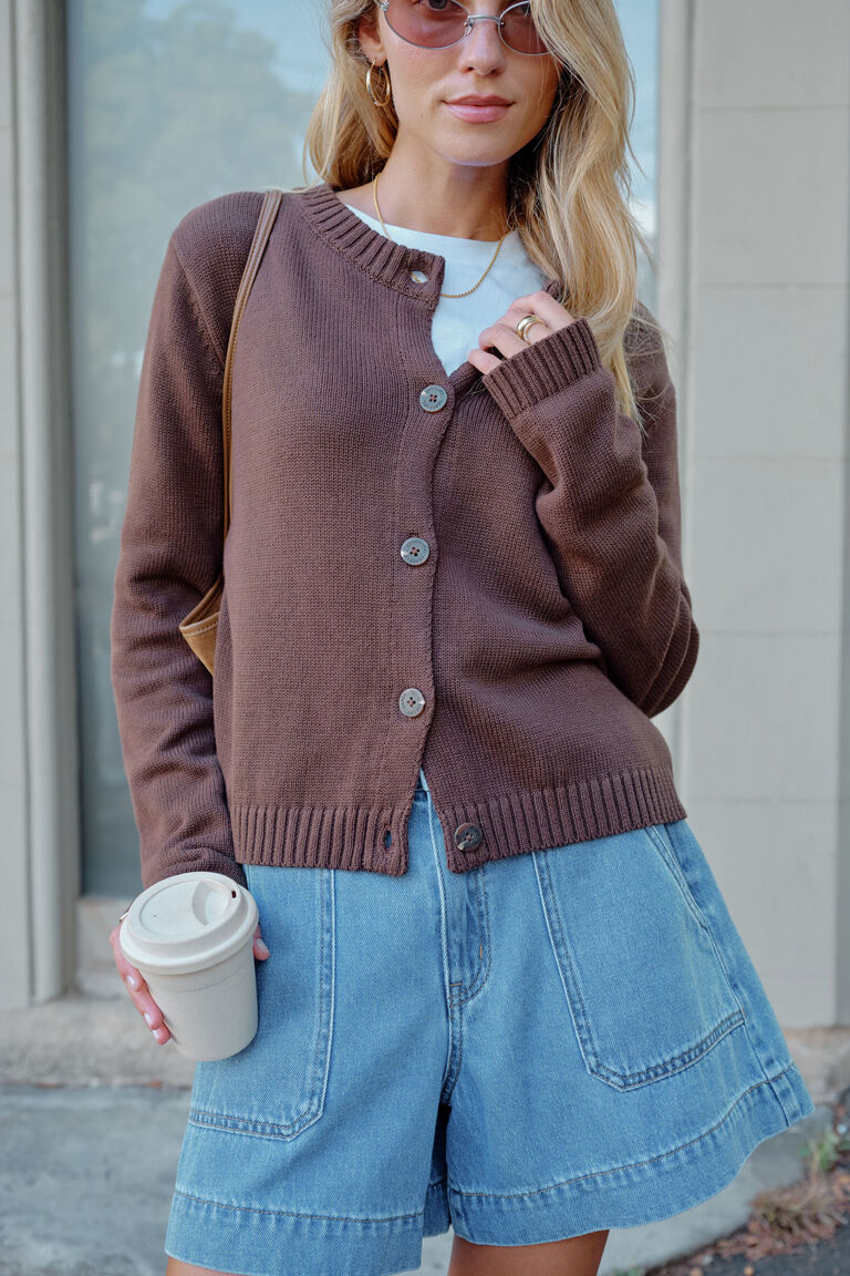 Ceres Nelly Long Sleeve Knit Cardigan - Chocolate