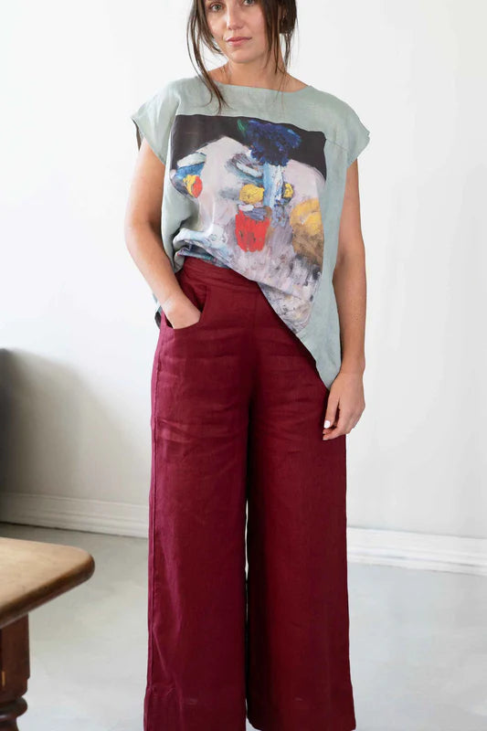 Lazybones Ollie Pant - Cherry Linen