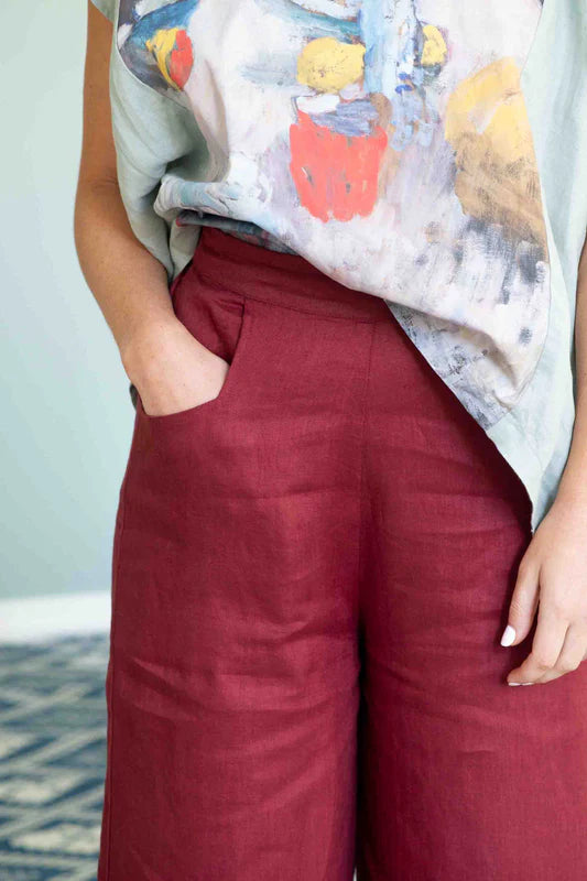 Lazybones Ollie Pant - Cherry Linen