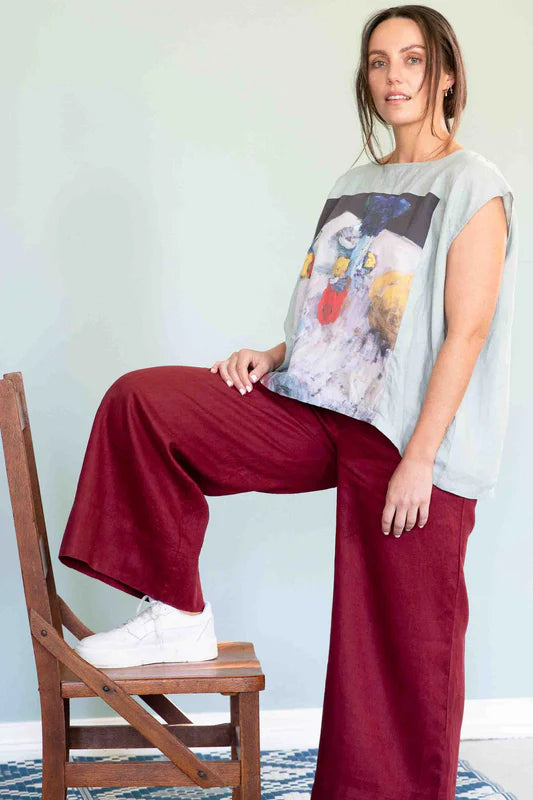 Lazybones Ollie Pant - Cherry Linen