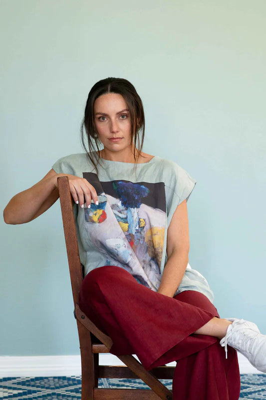 Lazybones Ollie Pant - Cherry Linen