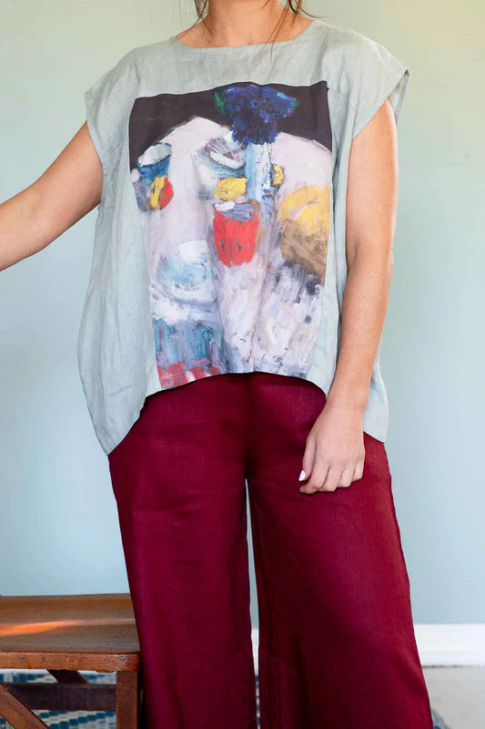 Lazybones Ollie Pant - Cherry Linen