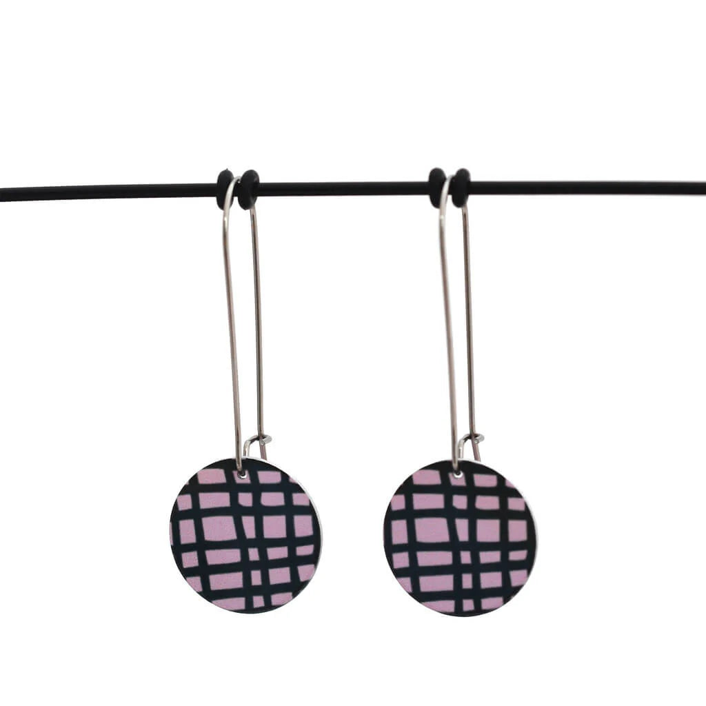 Kitty Came Home - Cross Hatch Pink Hook Earrings