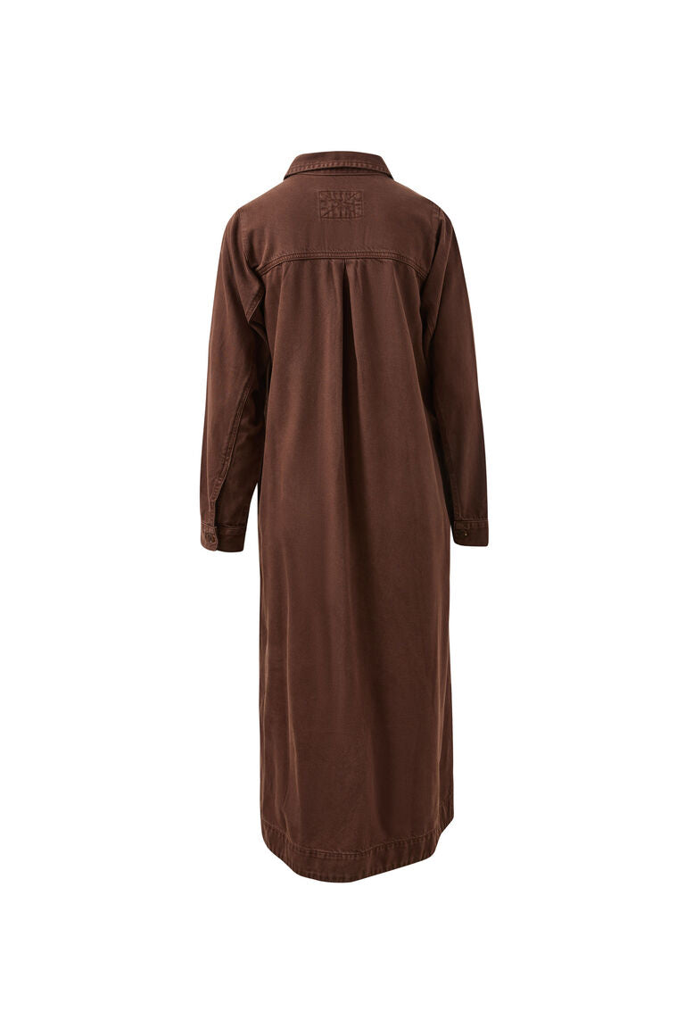 Ceres Life Rae Long Sleeve Midi Denim Dress - Chocolate