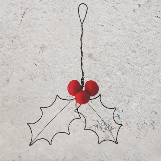 Red Felt Holly Wire Leaf