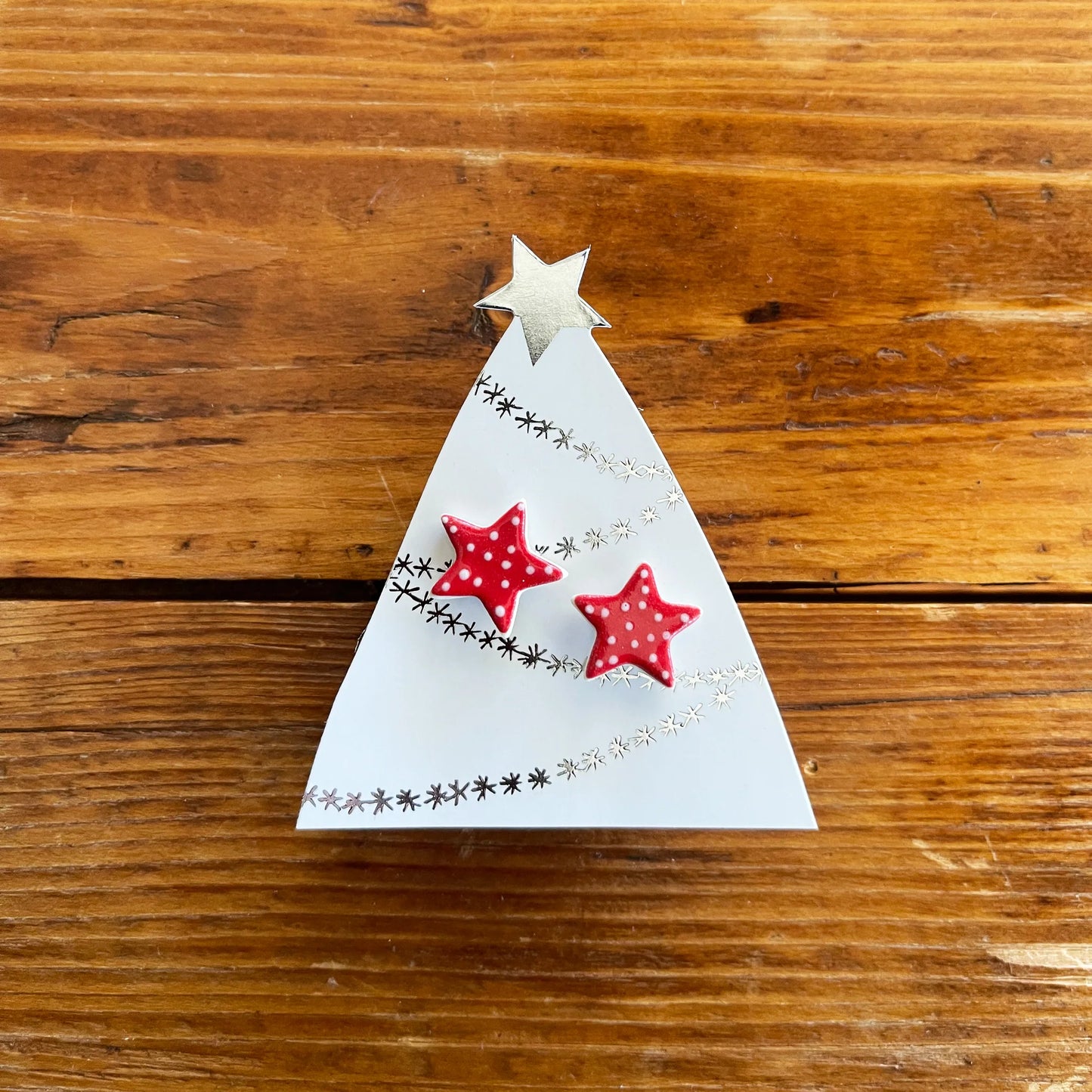 Paper Boat Press Red Spotty Star Christmas Earrings