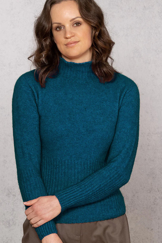 Noble Wilde Rib Turtle Neck Possum Jumper - Paua