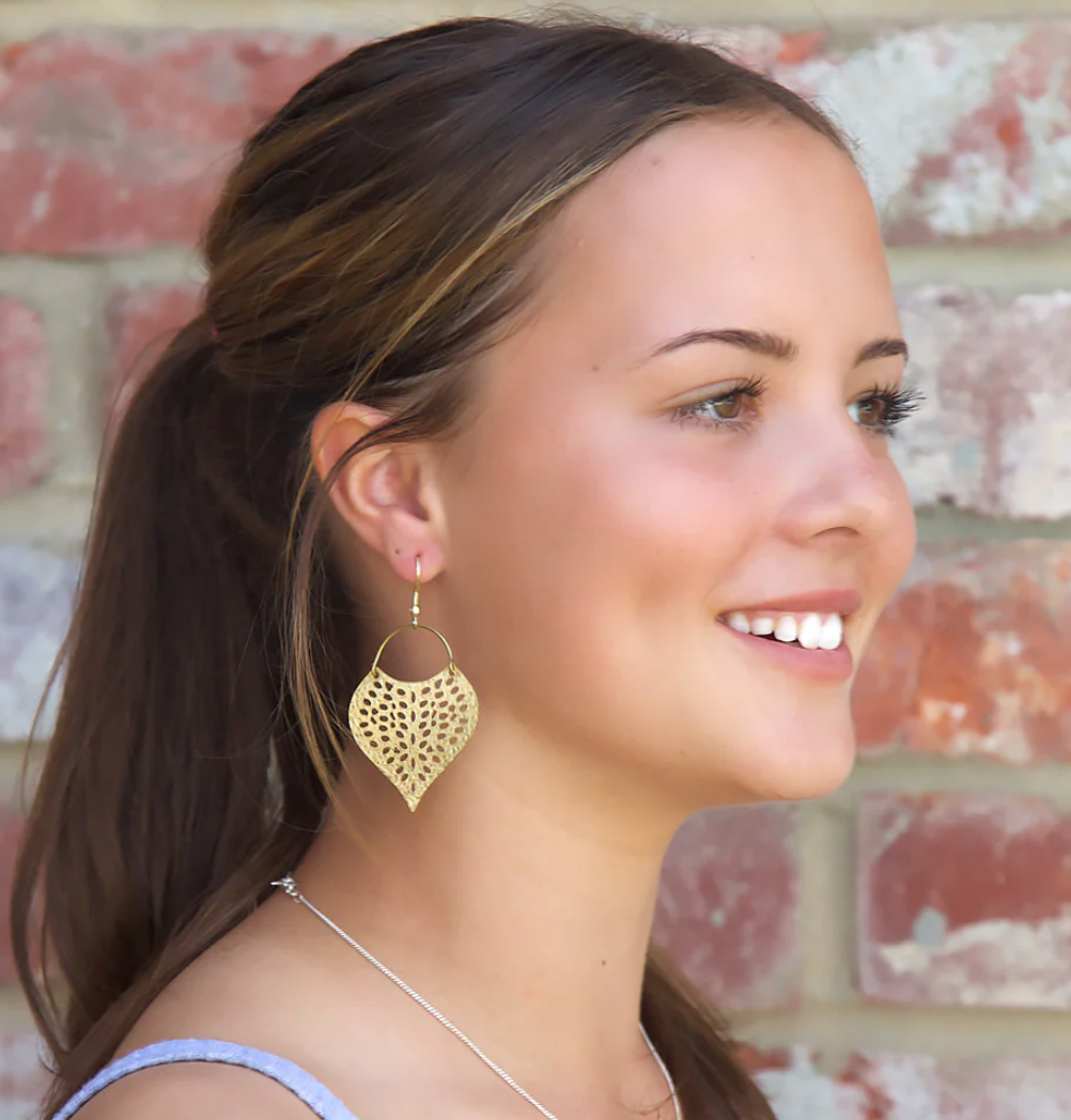 Fair Trade Jali Cut Leaf Earring