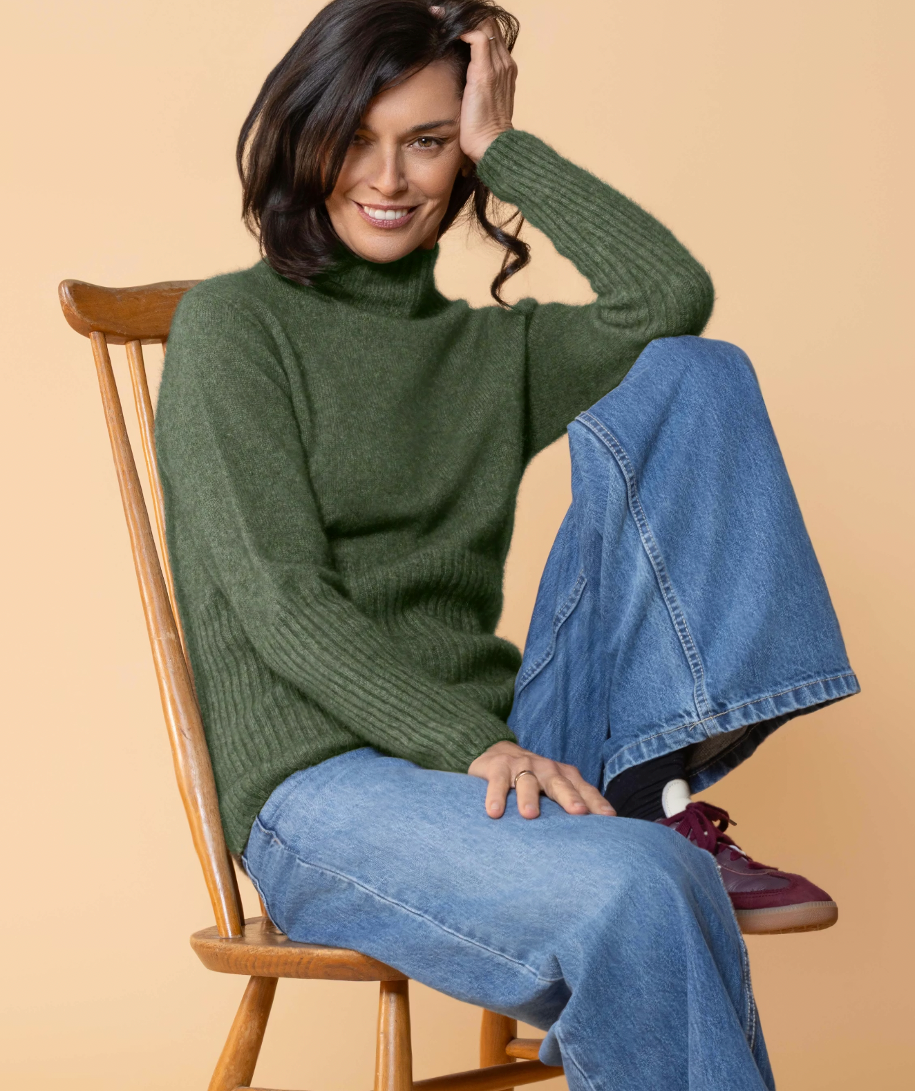 Noble Wilde Rib Turtle Neck Possum Jumper - Jungle Green