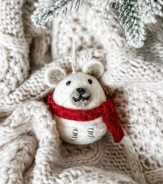 Gry & Sif Felted Polar Bear Ornament
