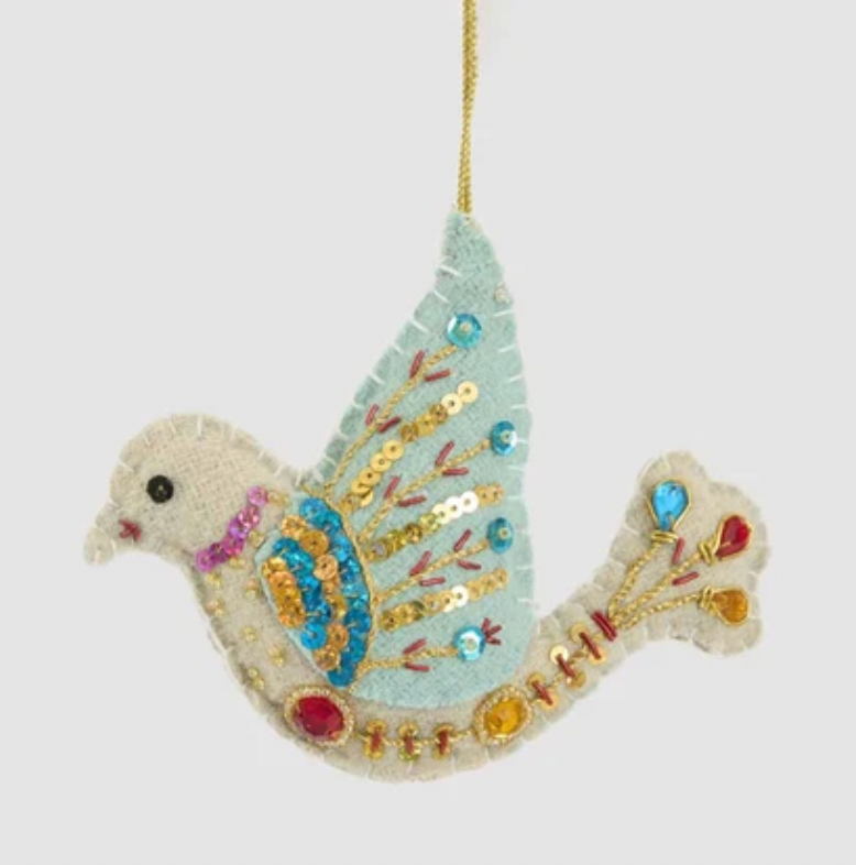 Medina Embroidered Bird Decoration - Blue