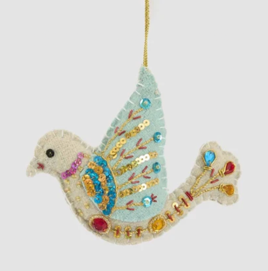 Medina Embroidered Bird Decoration - Blue