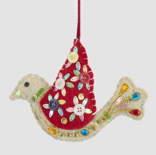 Medina Embroidered Bird Decoration - Red