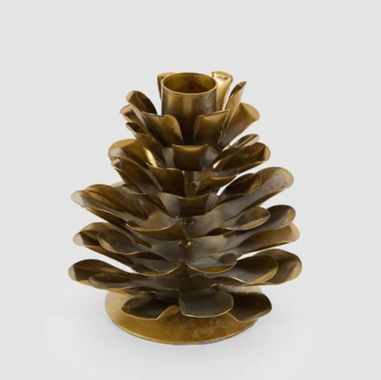 Anitqued Metal Pinecone Candle Stand