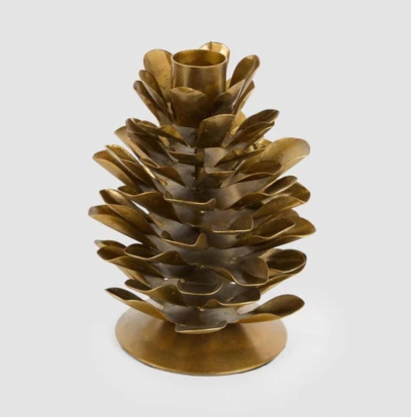 Anitqued Metal Pinecone Candle Stand