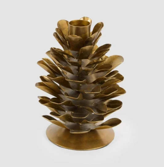 Anitqued Metal Pinecone Candle Stand