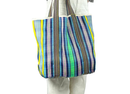 Shaped Market Bag - Blue and Green Multi