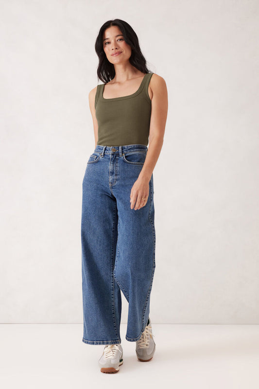 Ceres Life Organic Contour Rib Square Neck Tank - Soft Olive