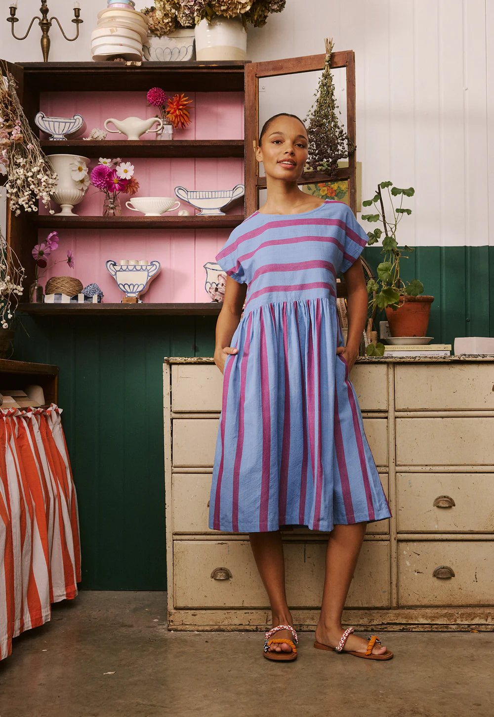 Nancybird Woven Tathra Dress - Raspberry Stripe
