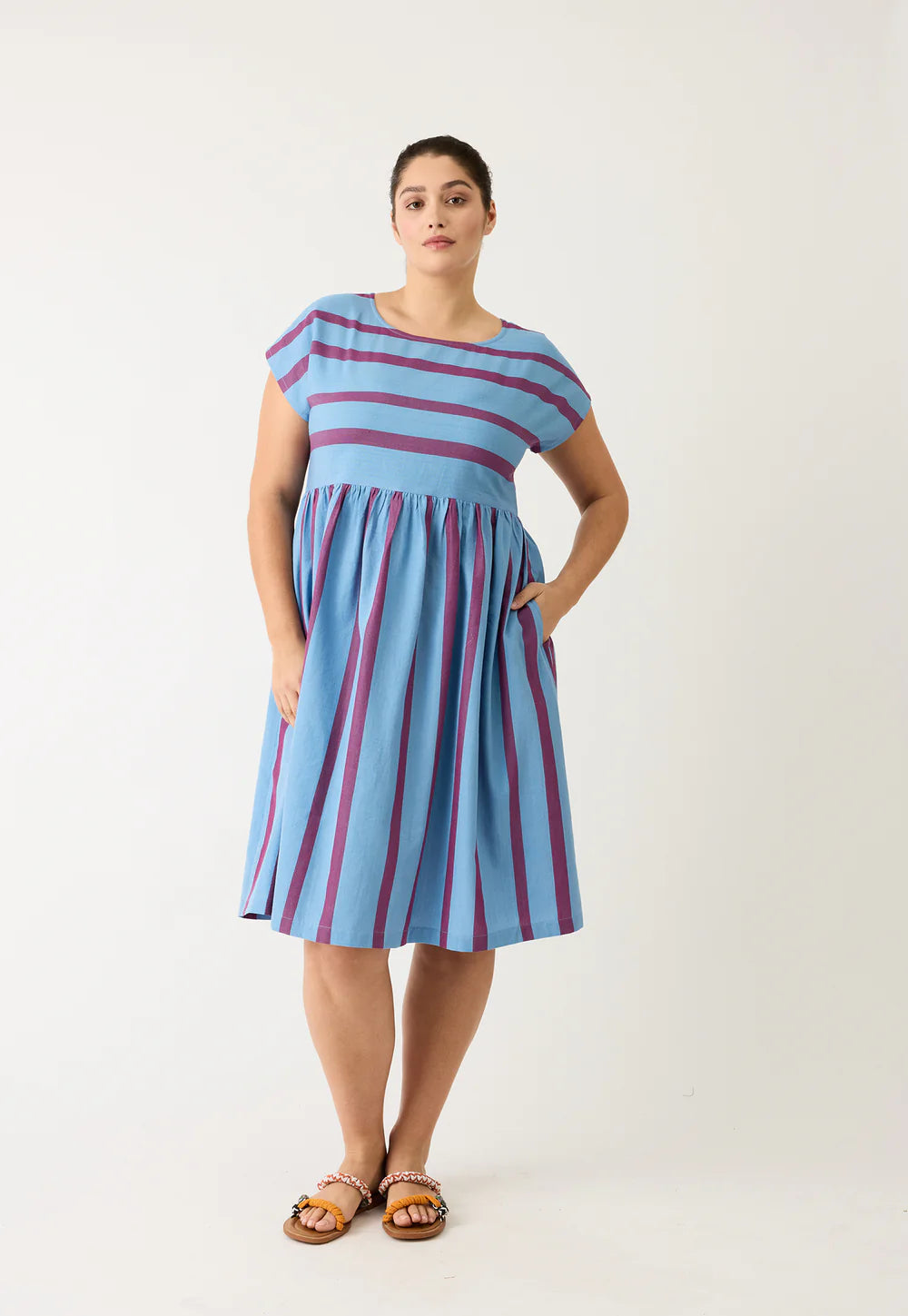 Nancybird Woven Tathra Dress - Raspberry Stripe