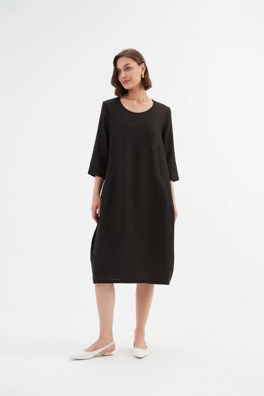 Tirelli 'Diagonal Seam Linen Dress - Black