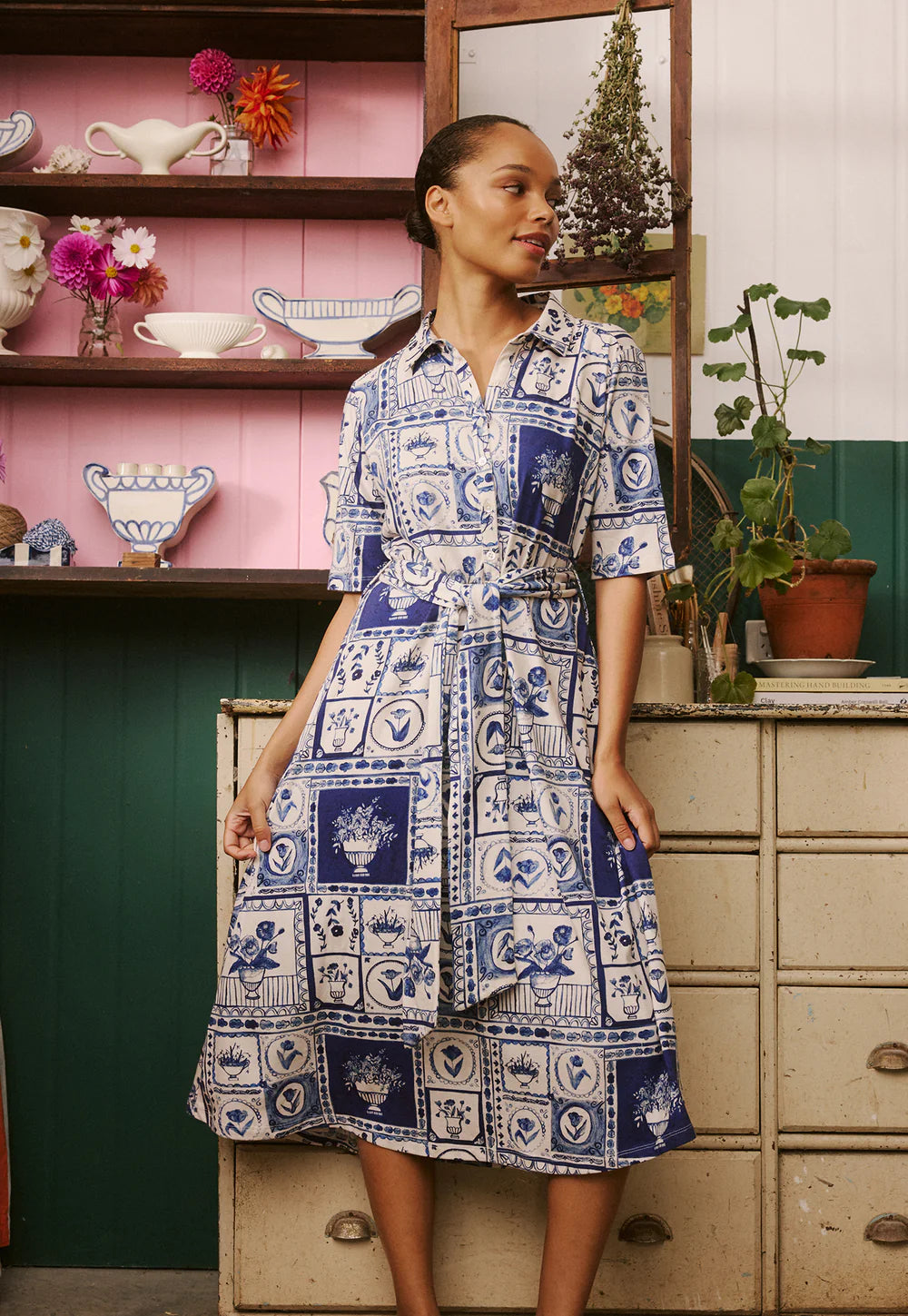 Nancybird Vera Short Sleve Dress - Lyon Tile