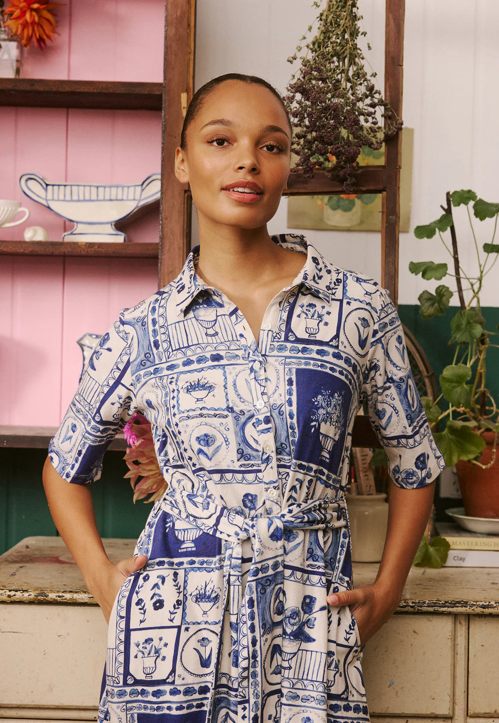 Nancybird Vera Short Sleve Dress - Lyon Tile