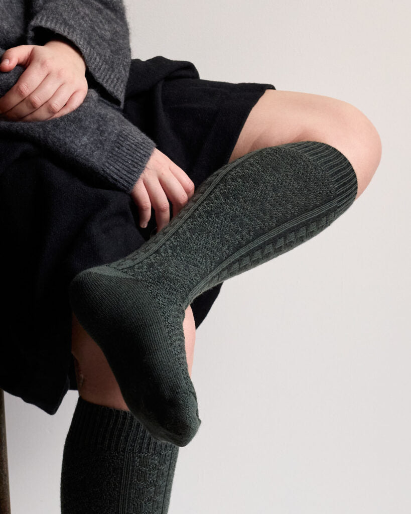 Tightology ‘Vintage' Green Merino Wool Socks