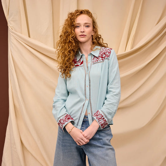Sage x Clare - Vivianna Embroidered Shirt - Cerulean