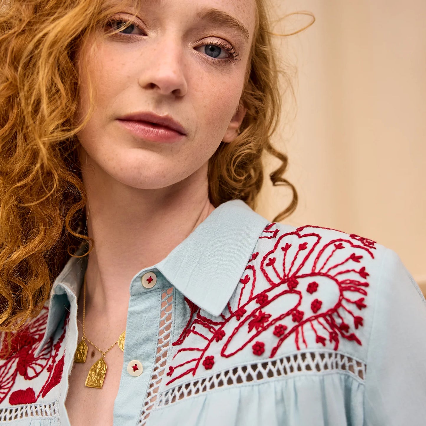 Sage x Clare - Vivianna Embroidered Shirt - Cerulean