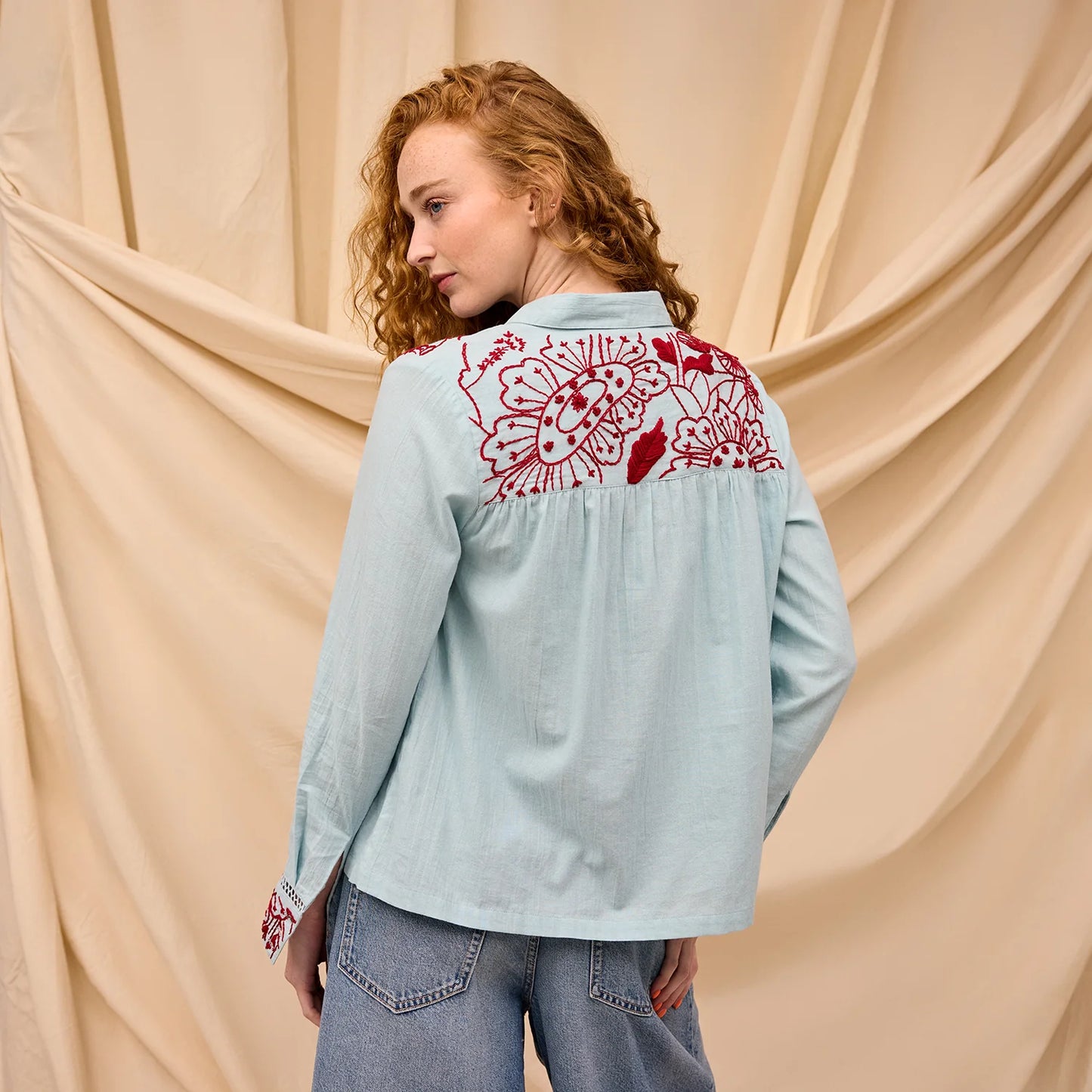 Sage x Clare - Vivianna Embroidered Shirt - Cerulean