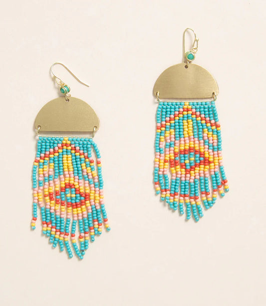 Fair Trade Wanderer Beaded Tassel Earrings - Aqua